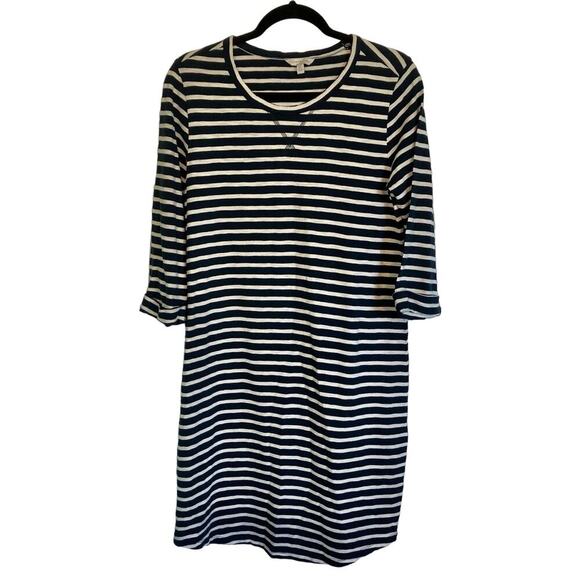 Lucky Brand Navy & White Striped Casual Midi Dress Size Small 100% Cotton - Picture 1 of 6